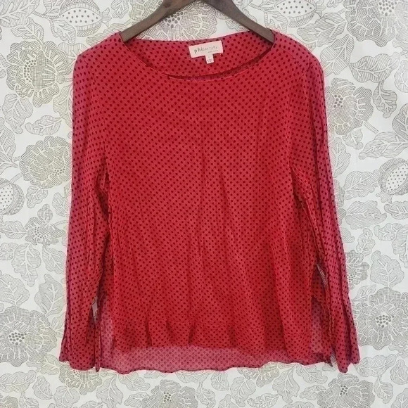 Philosophy Rayon Polka Dot Blouse L Long Sleeve Round neck - Picture 1 of 7